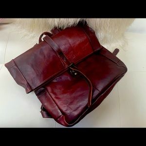 Hand made brown cognac roll up backpack/bag